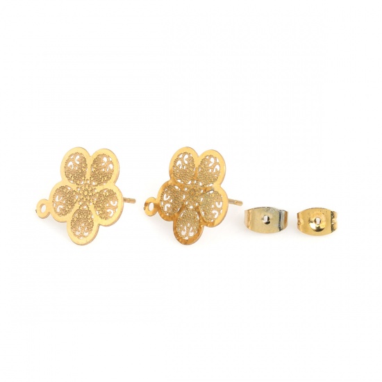 Bild von 304 Edelstahl Ohrring Ohrstecker Blumen Vergoldet M/Öse 18mm x 16mm, Drahtstärke: (21 gauge), 10 Stück