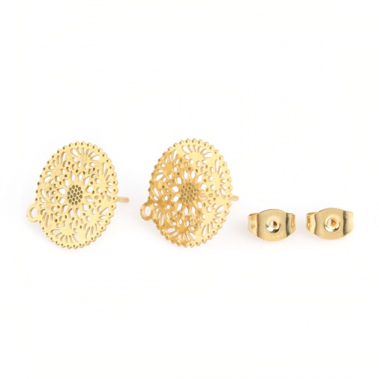 Bild von 304 Edelstahl Ohrring Ohrstecker Rund Vergoldet Filigran M/Öse 17mm x 15mm, Drahtstärke: (21 gauge), 10 Stück