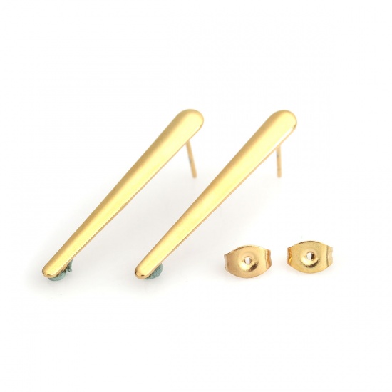 Bild von 304 Edelstahl Ohrring Ohrstecker Streifen Vergoldet M/Öse 3.5cm x 0.4cm, Drahtstärke: (21 gauge), 10 Stück