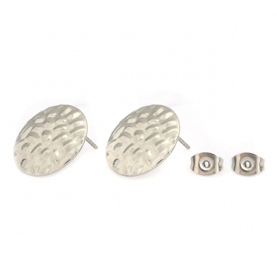 Bild von 304 Edelstahl Ohrring Ohrstecker Rund Silberfarbe M/Öse 16mm D., Drahtstärke: (20 gauge), 10 Stück