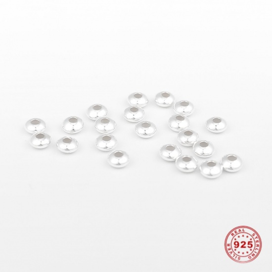 Picture of Sterling Silver Spacer Beads Round Silver About 4mm Dia., Hole:Approx 1.1mm, 1 Gram (Approx 14-15 PCs)