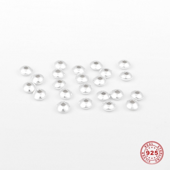 Picture of Sterling Silver Spacer Beads Flying Saucer Silver About 3mm Dia., Hole:Approx 1.1mm, 1 Gram (Approx 19-20 PCs)