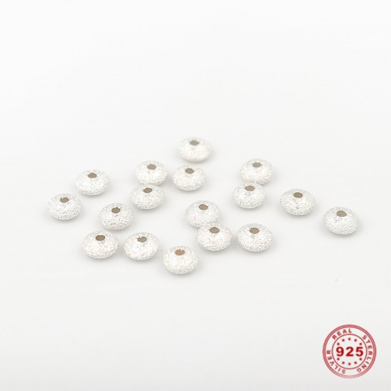 Picture of Sterling Silver Spacer Beads Flying Saucer Silver Frosted About 6mm Dia., Hole:Approx 1.7mm, 1 Gram (Approx 5-6 PCs)