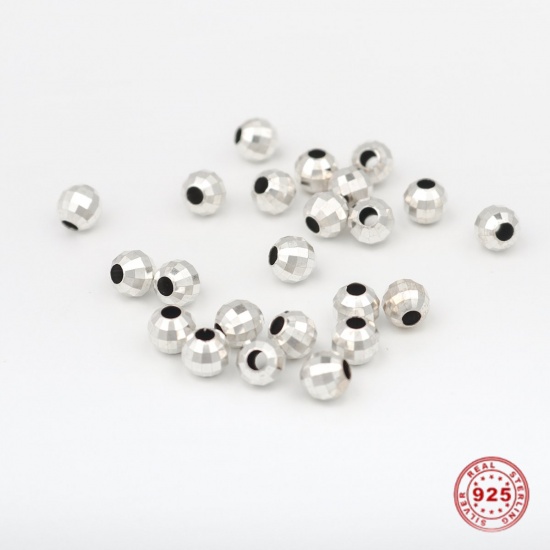 Bild von Sterling Silber Spacer Perlen Rund Silbrig ca. 6mm D., Loch:ca. 2.5mm, 1 Gramm (ca. 4-5 Stück)