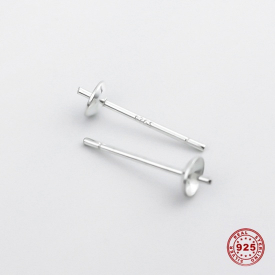 Bild von Sterling Silber Ohrring Einzelteil Zubehör Silbrig (für 6mm Perlen) 14mm x 4mm, Drahtstärke: (21 gauge), 1 Gramm (ca. 8-10 Stück)