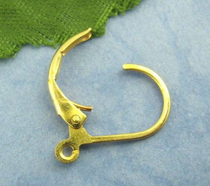 Picture of Copper Lever Back Clips Earring Findings Gold Plated 16mm( 5/8") x 10mm( 3/8"), 60 PCs