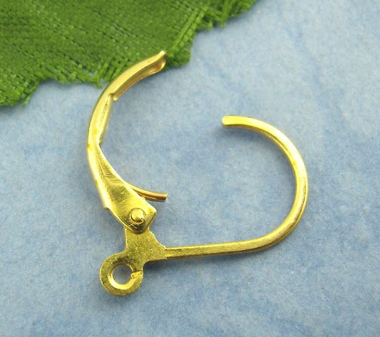 Picture of Copper Lever Back Clips Earring Findings Gold Plated 16mm( 5/8") x 10mm( 3/8"), 60 PCs
