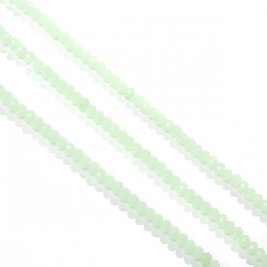 Immagine di Cristallo ( Sintetico ) Perline Tondo Piatto Verde di Frutta Sezione Come 4mm Dia., Foro: Circa 0.7mm, 34cm - 30cm Lunghezza, 10 Fili (Circa 95 - 100 Pz/Treccia)