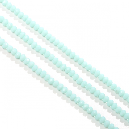 Immagine di Cristallo ( Sintetico ) Perline Tondo Piatto Azzurro Sezione Come 4mm Dia., Foro: Circa 0.7mm, 34cm - 30cm Lunghezza, 10 Fili (Circa 95 - 100 Pz/Treccia)