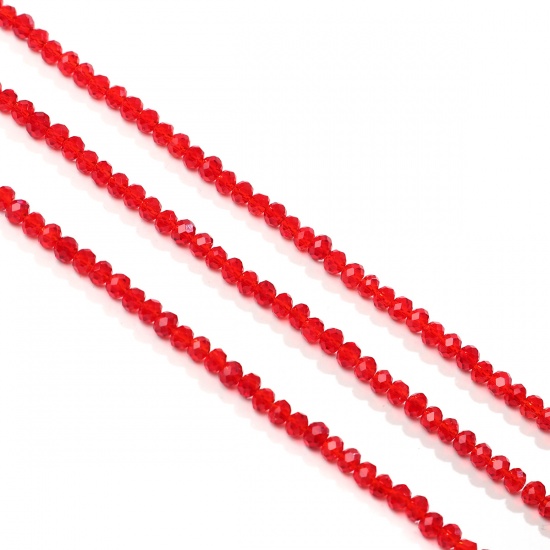 Immagine di Cristallo ( Sintetico ) Perline Tondo Piatto Rosso Trasparente Sezione Come 4mm Dia., Foro: Circa 0.7mm, 47cm - 45cm Lunghezza, 10 Fili (Circa 140 - 148 Pz/Treccia)