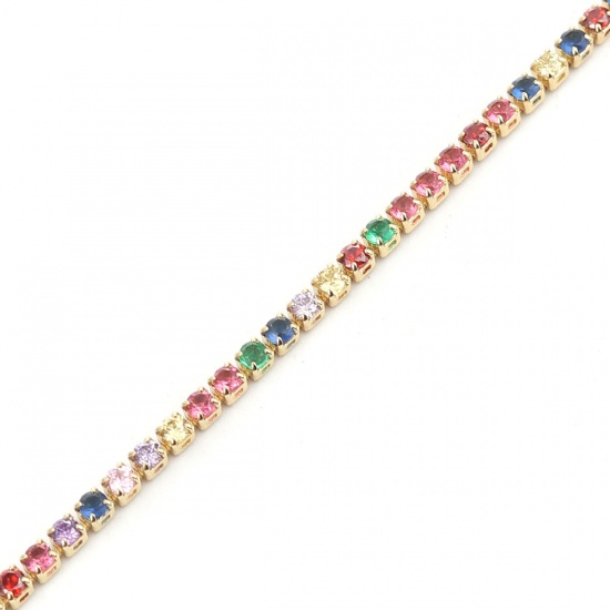 Picture of Choker Necklace Gold Plated Multicolor Rhinestone 36cm(14 1/8") long, 1 Piece