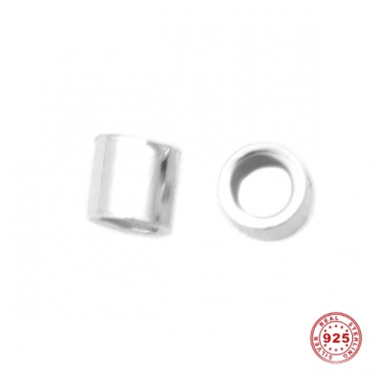 Picture of Sterling Silver Spacer Beads Tube Platinum Plated 1.5mm x 1.5mm, Hole:Approx 1mm, 50 PCs