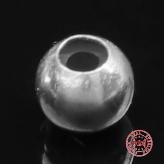 Picture of Sterling Silver Spacer Beads Round Silver About 3mm Dia., Hole:Approx 1.2mm, 2 PCs