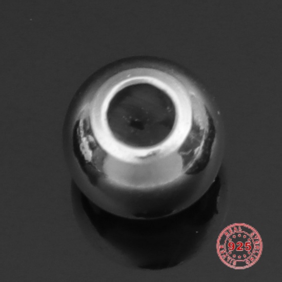 Picture of Sterling Silver Spacer Beads Round Platinum Plated About 4mm Dia., Hole:Approx 1.5mm, 2 PCs