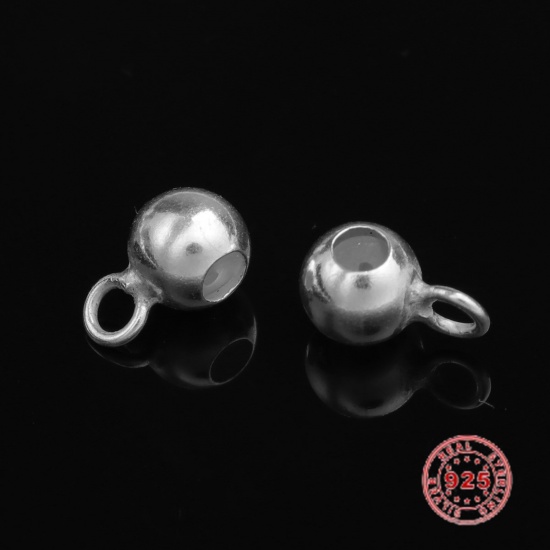 Picture of Sterling Silver Spacer Beads Round Silver W/ Loop 6mm x 4mm, Hole:Approx 1.5mm - 1.2mm, 2 PCs