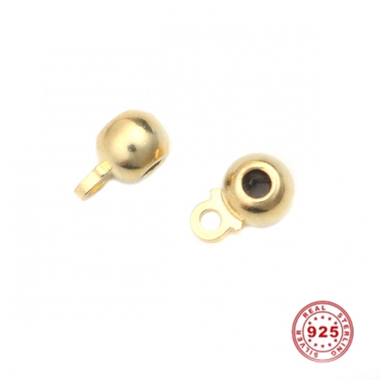 Picture of Sterling Silver Spacer Beads Round Gold Plated W/ Loop 5mm x 3mm, Hole:Approx 1.2mm - 1mm, 2 PCs
