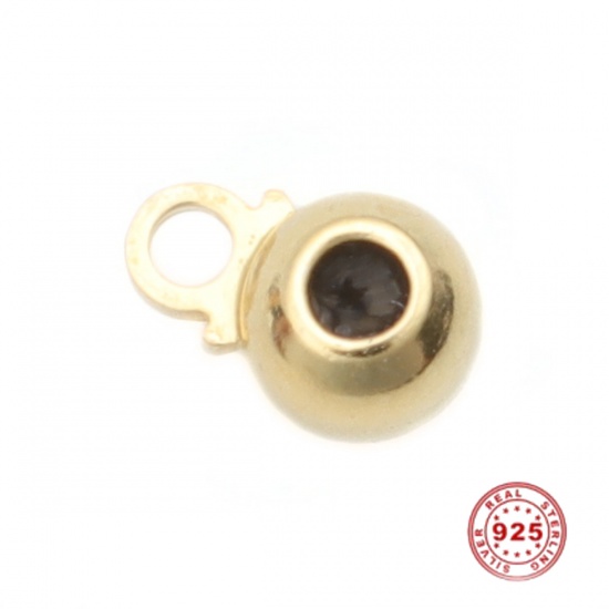 Picture of Sterling Silver Spacer Beads Round Gold Plated W/ Loop 6mm x 4mm, Hole:Approx 1.5mm - 1.2mm, 2 PCs