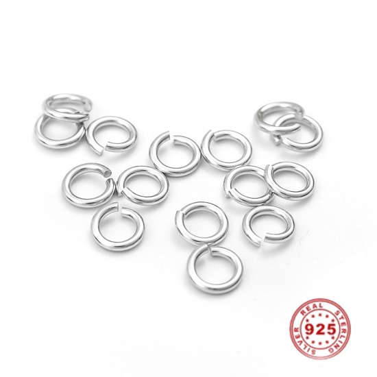 Picture of 0.8mm Sterling Silver Open Jump Rings Findings Round Platinum Plated 4.5mm Dia., 10 PCs