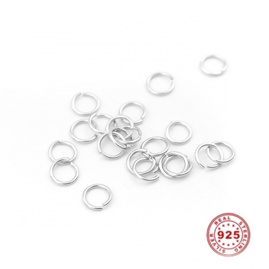 Picture of 0.5mm Sterling Silver Open Jump Rings Findings Round Platinum Plated 4mm Dia., 30 PCs