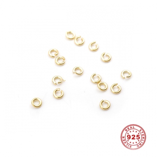Picture of 0.6mm Sterling Silver Open Jump Rings Findings Round Gold Plated 2.5mm Dia., 50 PCs