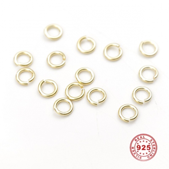 Picture of 0.8mm Sterling Silver Open Jump Rings Findings Round Gold Plated 4.5mm Dia., 10 PCs