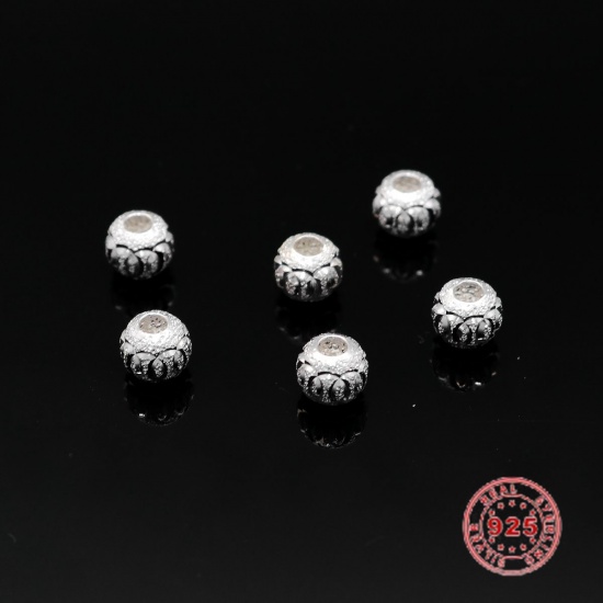Picture of Sterling Silver Spacer Beads Round Silver Hollow About 6mm Dia., Hole:Approx 2.4mm, 3 PCs