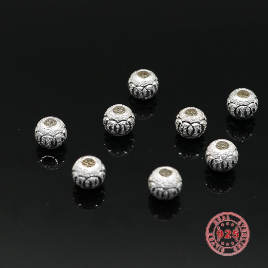 Picture of Sterling Silver Spacer Beads Round Silver Hollow About 7mm Dia., Hole:Approx 2.7mm, 2 PCs