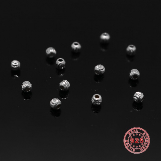 Picture of Sterling Silver Spacer Beads Round Silver Hollow About 2.5mm Dia., Hole:Approx 1mm, 20 PCs