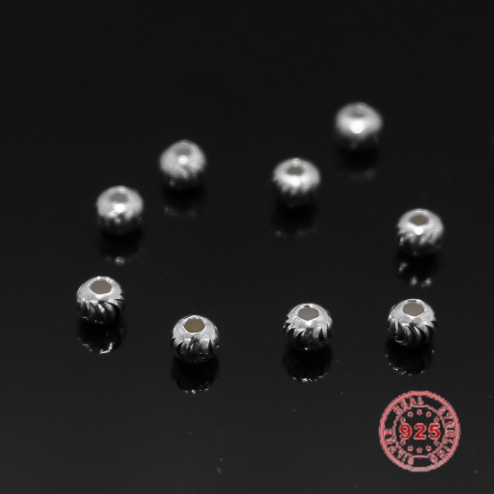 Picture of Sterling Silver Spacer Beads Round Silver Hollow About 3mm Dia., Hole:Approx 1.3mm, 10 PCs