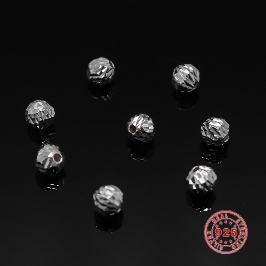 Picture of Sterling Silver Spacer Beads Round Silver Hollow About 5mm Dia., Hole:Approx 1.2mm, 3 PCs