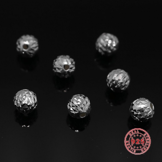 Picture of Sterling Silver Spacer Beads Round Silver Hollow About 6mm Dia., Hole:Approx 1.5mm, 3 PCs