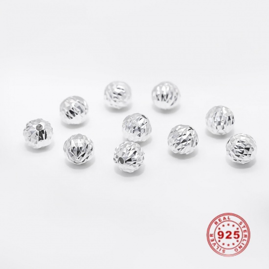 Picture of Sterling Silver Spacer Beads Round Silver Hollow About 8mm Dia., Hole:Approx 1.5mm, 2 PCs