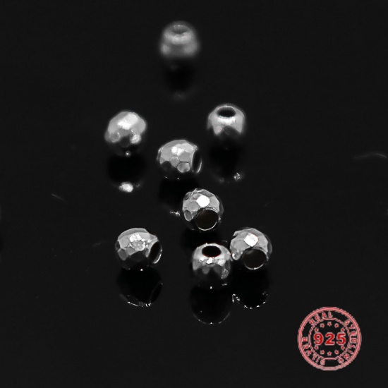 Picture of Sterling Silver Spacer Beads Football Silver Hollow About 2.5mm Dia., Hole:Approx 1mm, 30 PCs
