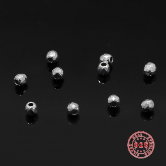 Picture of Sterling Silver Spacer Beads Football Silver Hollow About 3mm Dia., Hole:Approx 1mm, 10 PCs
