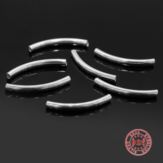 Picture of Sterling Silver Spacer Beads Curved Tube Silver 30mm x 3mm, Hole:Approx 2.5mm, 2 PCs