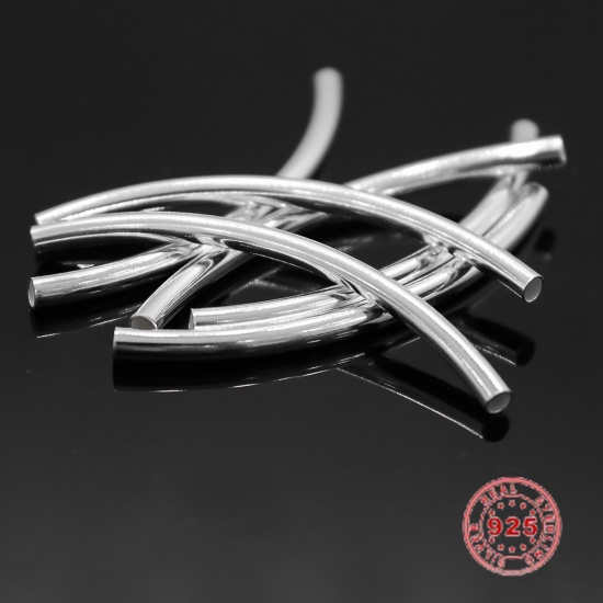 Picture of Sterling Silver Spacer Beads Curved Tube Silver 50mm x 3mm, Hole:Approx 2.5mm, 1 Piece