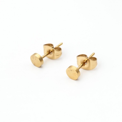 Picture of Stainless Steel Christmas Ear Post Stud Earrings Gold Plated Round 4mm Dia., Post/ Wire Size: (21 gauge), 12 Pairs
