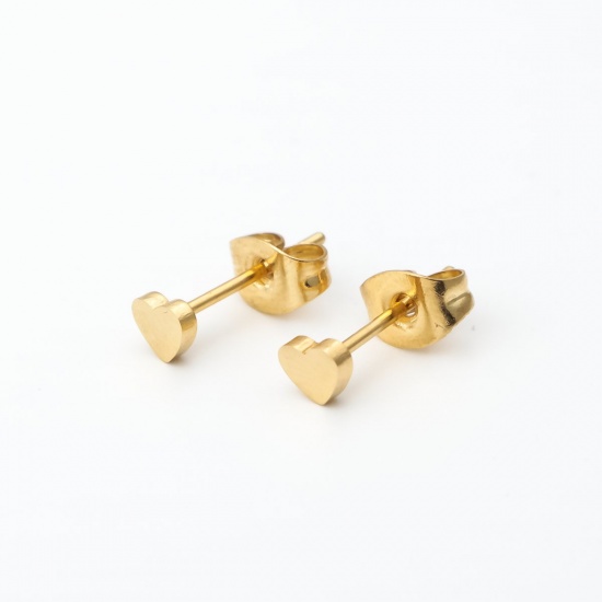 Bild von Edelstahl Weihnachten Ohrring Ohrstecker Vergoldet Herz 4mm x 4mm, Drahtstärke: (21 gauge), 12 Paare