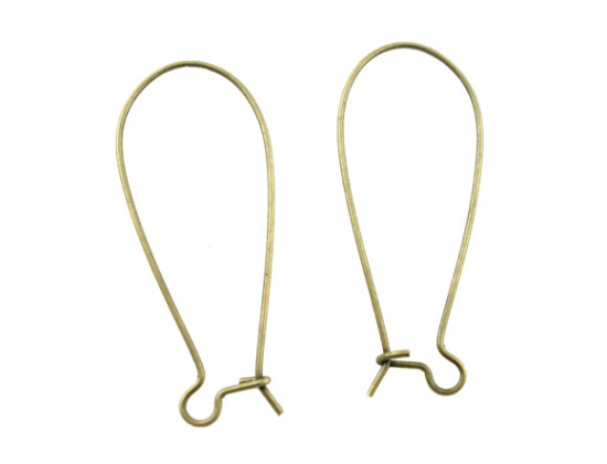 Picture of Alloy Kidney Ear Wire Hooks Earring Findings Antique Bronze 35mm(1 3/8") x 15mm( 5/8"), Post/ Wire Size: (21 gauge), 200 PCs