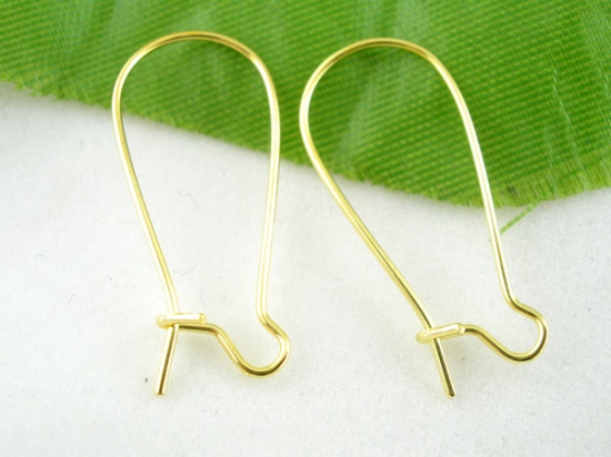 Picture of Alloy Kidney Ear Wire Hooks Earring Findings Gold Plated 24mm(1") x 11mm( 3/8"), Post/ Wire Size: (21 gauge), 250 PCs