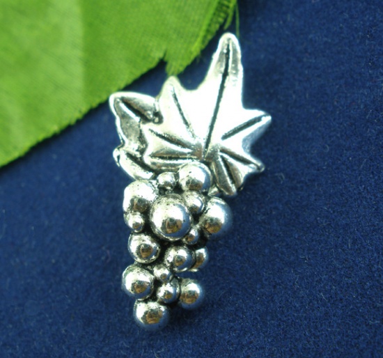 Picture of Zinc Based Alloy Toggle Clasps Grape Antique Silver Color Leaf Carved 17mm x 15mm 16mm x 10mm, 10 Sets