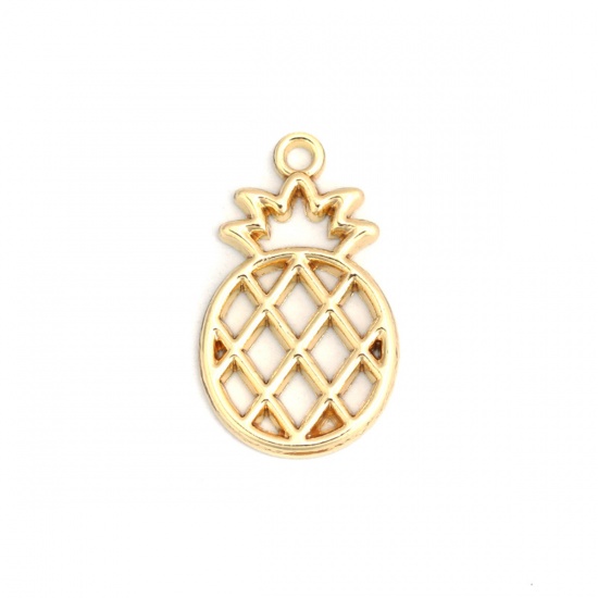 Picture of Zinc Based Alloy Charms Pineapple/ Ananas Fruit Gold Plated Hollow 28mm x 17mm, 5 PCs
