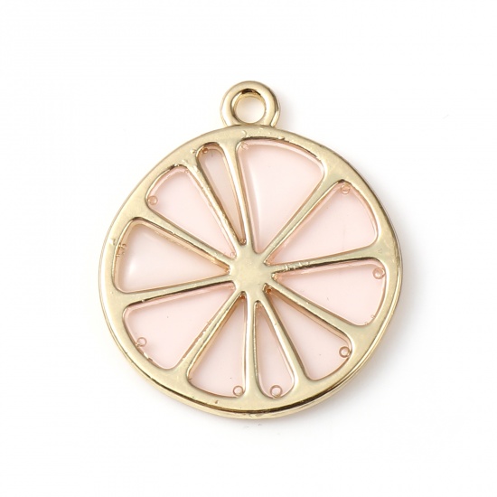 Picture of Zinc Based Alloy Charms Orange Fruit Gold Plated Pink Enamel 27mm x 24mm, 5 PCs