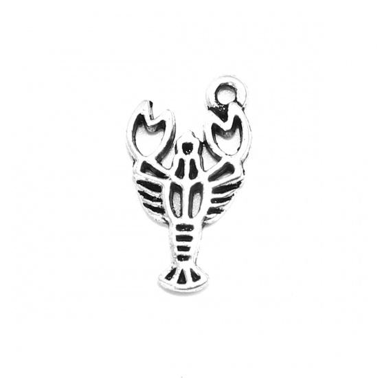 Picture of Zinc Based Alloy Ocean Jewelry Charms Lobster Antique Silver Filigree 18mm x 10mm, 100 Grams (Approx 161 PCs)