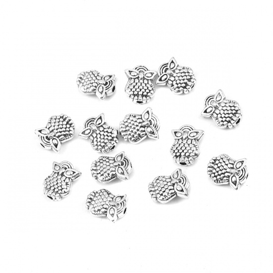 Picture of Zinc Based Alloy Spacer Beads Owl Animal Antique Silver 10mm x 9mm, Hole: Approx 1.6mm, 100 PCs