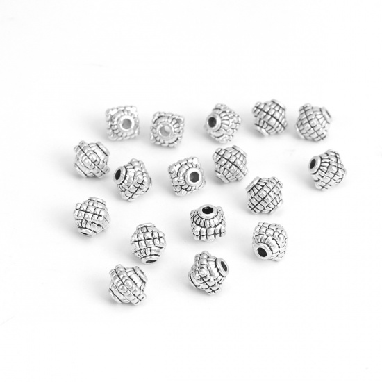 Immagine di Lega di Zinco Perline Barile Argento Antico Circa 8mm x 8mm, Foro:Circa 2.2mm, 50 Pz