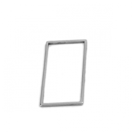 Picture of 304 Stainless Steel Frame Connectors Rectangle Silver Tone Hollow 26mm x 13mm, 20 PCs