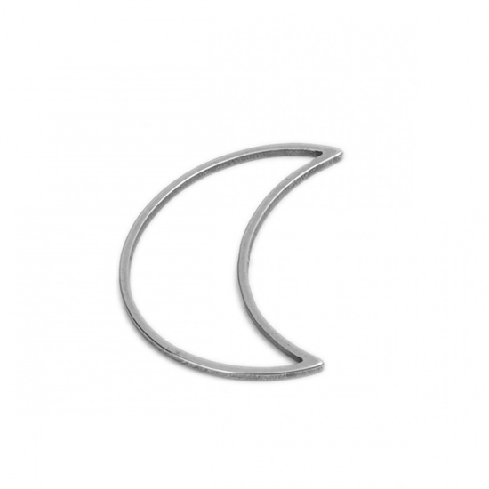 Picture of 304 Stainless Steel Frame Connectors Half Moon Silver Tone Hollow 26mm x 18mm, 20 PCs