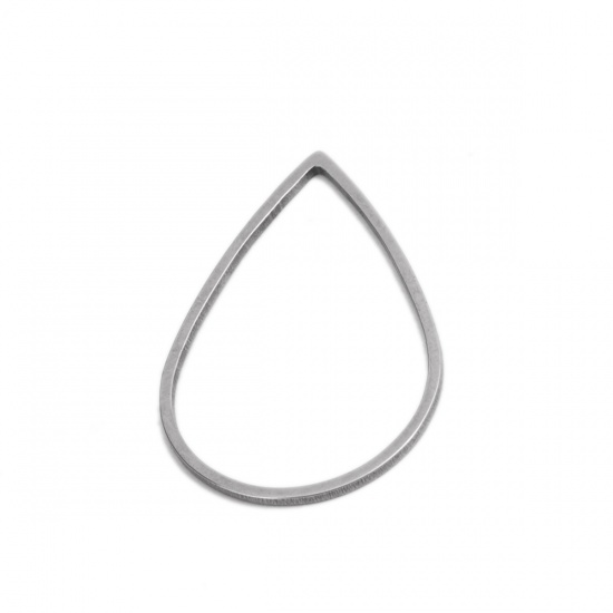 Picture of 304 Stainless Steel Frame Connectors Drop Silver Tone Hollow 26mm x 17mm, 20 PCs