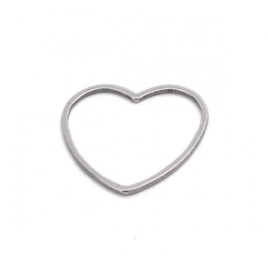 Picture of 304 Stainless Steel Frame Connectors Heart Silver Tone Hollow 20mm x 18mm, 20 PCs
